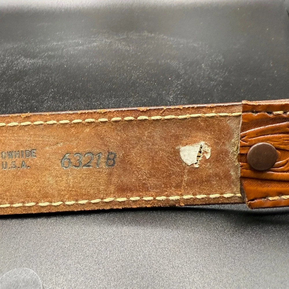 Vintage Kids Justin Tooled Leather Belt Western‎ Style Brown Made in USA
